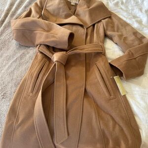 Super trendy tan belted coat